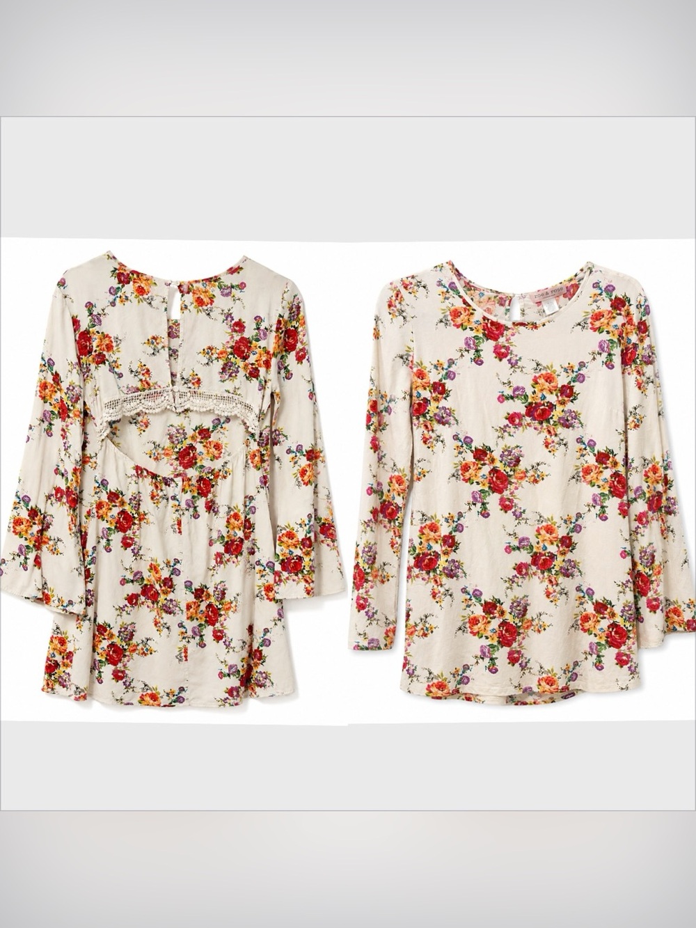 Band of Gypsies Cream Floral Bell Sleeve Dress Women’s Medium Boho Cottagecore